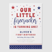 Onze kleine Firecracker 1e verjaardag Vellum Uitnodigingen (Voorkant)