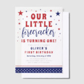 Onze kleine Firecracker 1e verjaardag Vellum Uitnodigingen (Offset)