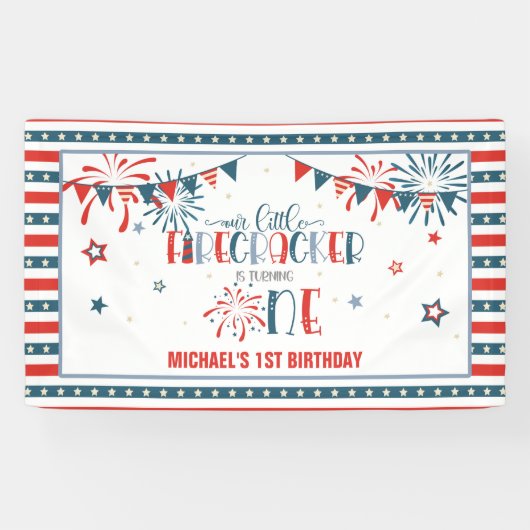 Onze Kleine Firecracker 1e Verjaardagsbanner Spandoek (Horizontaal)