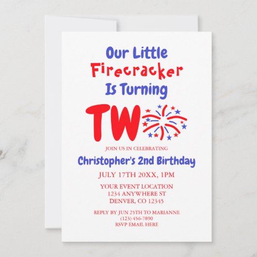 Onze kleine Firecracker 2de verjaardag Kaart (Voorkant)