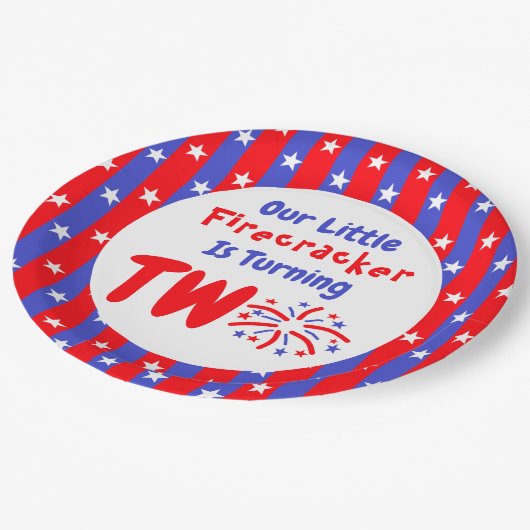 Onze kleine Firecracker 2de verjaardag Papieren Bordje (Gekanteld)