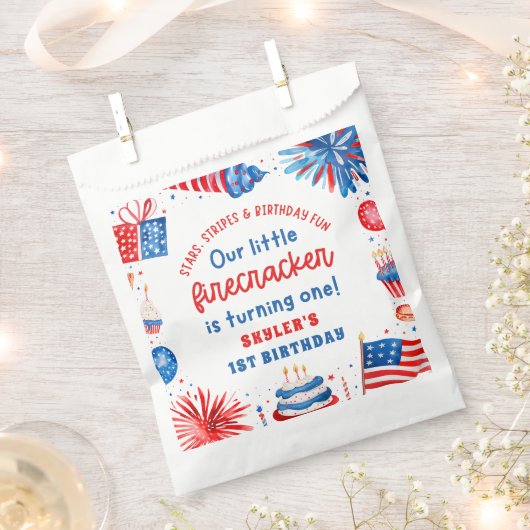 Onze Kleine Firecracker 4 juli 1 Verjaardag Bedankzakje (Geknipt)