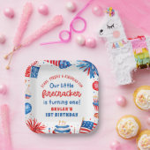 Onze Kleine Firecracker 4 juli 1 Verjaardag Papieren Bordje (Feest)