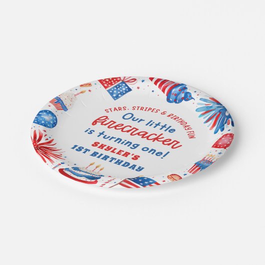Onze Kleine Firecracker 4 juli 1 Verjaardag Papieren Bordje (Gekanteld)
