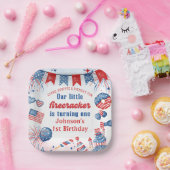 Onze Kleine Firecracker 4 juli 1 Verjaardag Papieren Bordje (Feest)