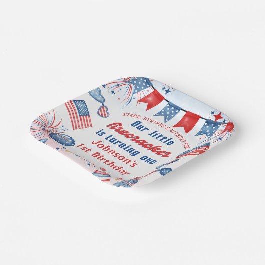 Onze Kleine Firecracker 4 juli 1 Verjaardag Papieren Bordje (Gebogen)