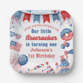 Onze Kleine Firecracker 4 juli 1 Verjaardag Papieren Bordje (Voorkant)