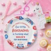 Onze Kleine Firecracker 4 juli 1 Verjaardag Papieren Bordje (Feest)