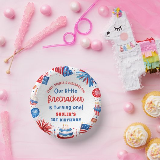 Onze Kleine Firecracker 4 juli 1 Verjaardag Papieren Kommen (Feest)