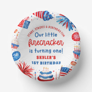 Onze Kleine Firecracker 4 juli 1 Verjaardag Papieren Kommen