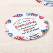 Onze Kleine Firecracker 4 juli 1 Verjaardag Ronde Kartonnen Onderzetter (Gebogen)