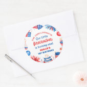 Onze Kleine Firecracker 4 juli 1 Verjaardag Ronde Sticker (Envelop)