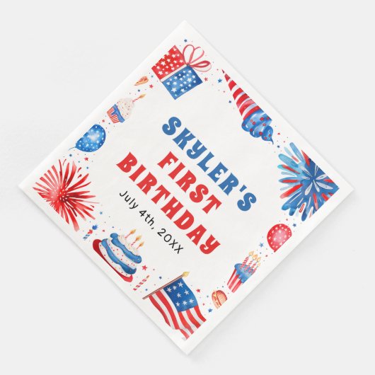 Onze Kleine Firecracker 4 juli 1 Verjaardag Servet (Hoek)