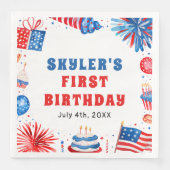 Onze Kleine Firecracker 4 juli 1 Verjaardag Servet (Voorkant)