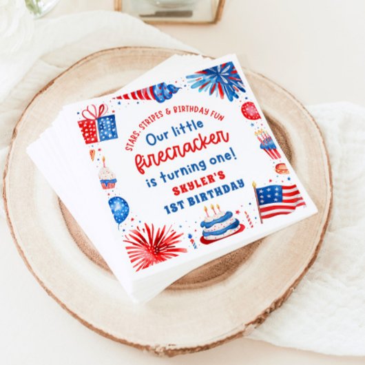 Onze Kleine Firecracker 4 juli 1 Verjaardag Servet