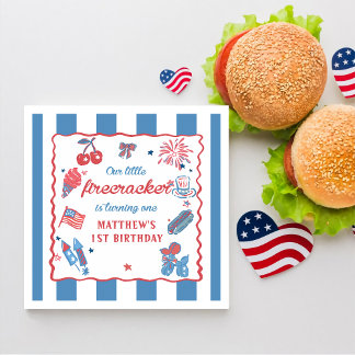 Onze Kleine Firecracker 4 juli 1 Verjaardag Servet