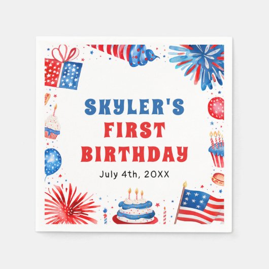 Onze Kleine Firecracker 4 juli 1 Verjaardag Servet (Voorkant)