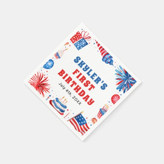 Onze Kleine Firecracker 4 juli 1 Verjaardag Servet (Hoek)