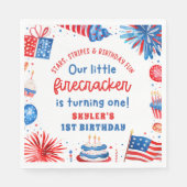 Onze Kleine Firecracker 4 juli 1 Verjaardag Servet (Voorkant)