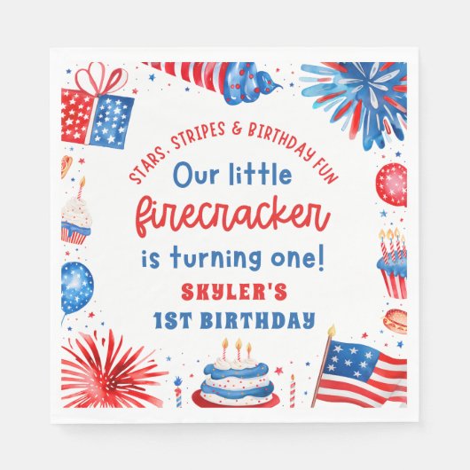 Onze Kleine Firecracker 4 juli 1 Verjaardag Servet (Voorkant)