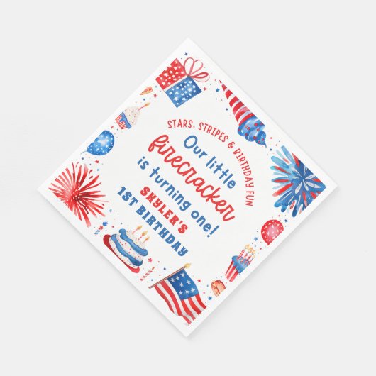 Onze Kleine Firecracker 4 juli 1 Verjaardag Servet (Hoek)