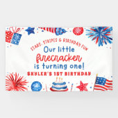Onze Kleine Firecracker 4 juli 1 Verjaardag Spandoek (Horizontaal)