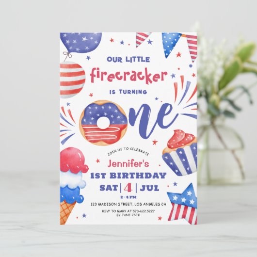 Onze Kleine Firecracker 4th Juli 1st Verjaardag Kaart (Staand voorkant)