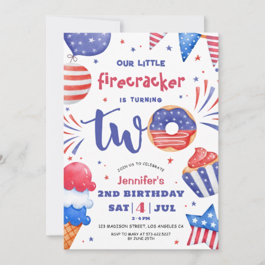 Onze Kleine Firecracker 4th juli 2nd Verjaardag Kaart (Voorkant)