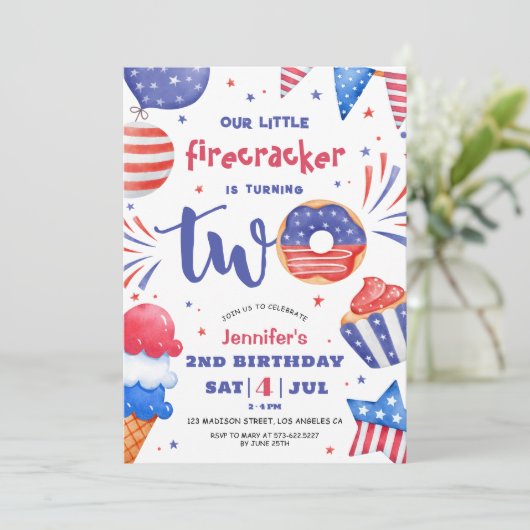 Onze Kleine Firecracker 4th juli 2nd Verjaardag Kaart (Staand voorkant)