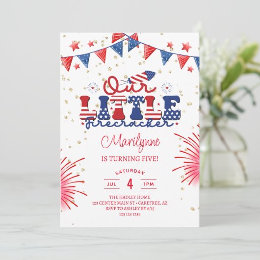 Onze Kleine Firecracker 5e Verjaardag Kaart (Staand voorkant)