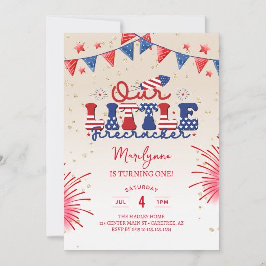 Onze Kleine Firecracker Cream 1e Verjaardagsfeestj Kaart (Voorkant)