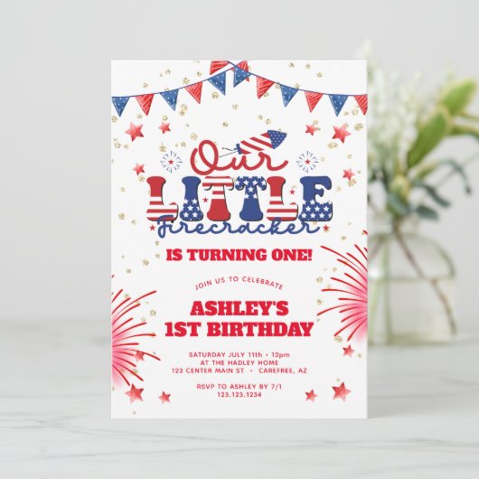 Onze Kleine Firecracker Meisjes 1e Verjaardag Kaart (Staand voorkant)