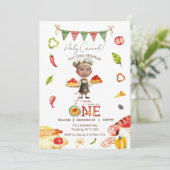 Onze kleine gehaktbal 1e verjaardag foto kaart (Staand voorkant)