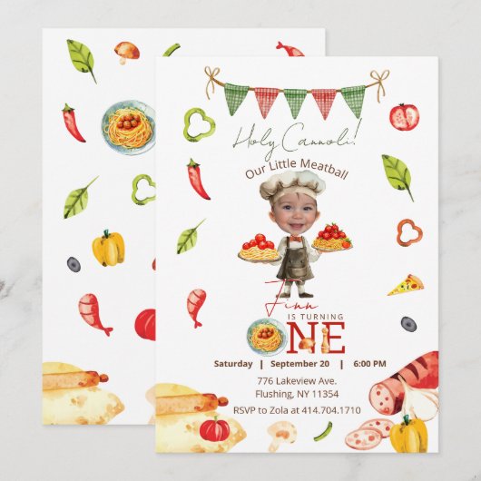 Onze kleine gehaktbal 1e verjaardag foto kaart (Voorkant / Achterkant)