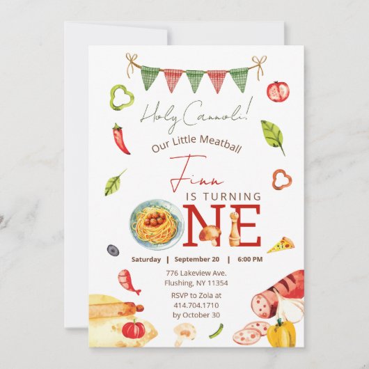 Onze kleine gehaktbal 1e verjaardag kaart (Voorkant)