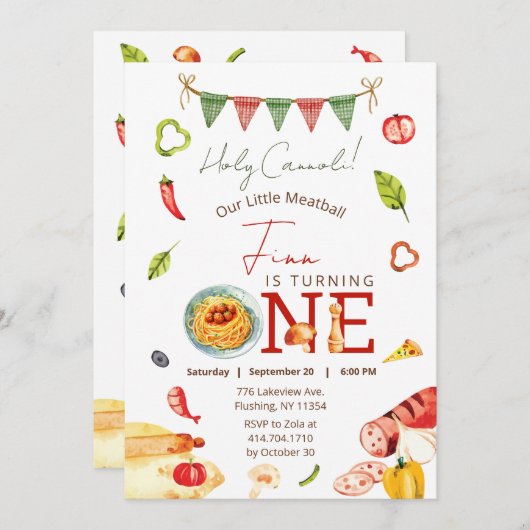 Onze kleine gehaktbal 1e verjaardag kaart (Voorkant / Achterkant)