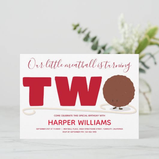 Onze kleine gehaktbal die twee tweede verjaardag w kaart (Staand voorkant)