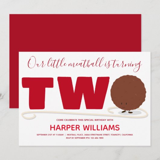 Onze kleine gehaktbal die twee tweede verjaardag w kaart (Voorkant / Achterkant)