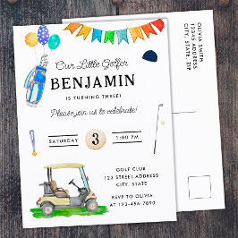 Onze Kleine Golfer Blauwe Karretje Hoed Kinderen G Briefkaart