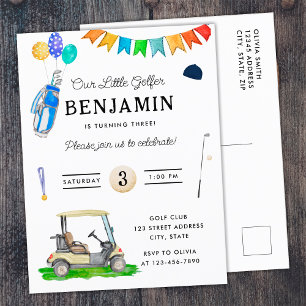 Onze kleine Golfer Blue Cart Pet Kinder Golfverjaa Briefkaart