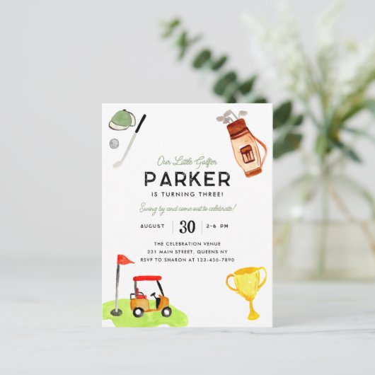 Onze kleine Golfer Club Tas Cart Kinder Golfverjaa Briefkaart (Staand voorkant)