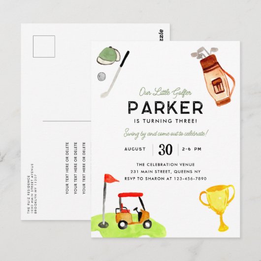 Onze kleine Golfer Club Tas Cart Kinder Golfverjaa Briefkaart (Voorkant / Achterkant)