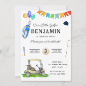 Onze kleine golfer gele kar Kinder golfverjaardag Kaart (Voorkant)