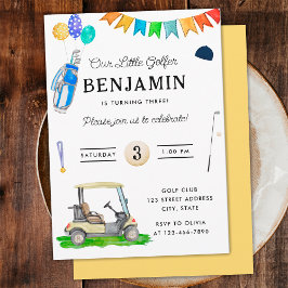 Onze Kleine Golfer Gele Kar Kinderen Golf Verjaard Kaart