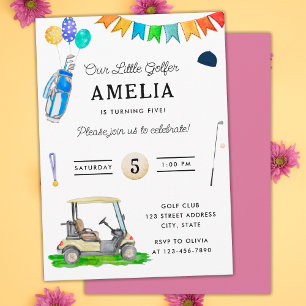 Onze Kleine Golfer Roze Kar Kinderen Golf Verjaard Kaart