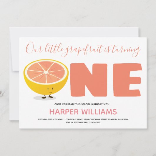 Onze kleine grapefruit die een eerste verjaardag w kaart (Voorkant)