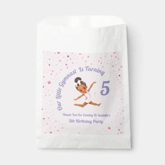 Onze kleine gymnast wordt 5 roze verjaardag bedankzakje (Voorkant)