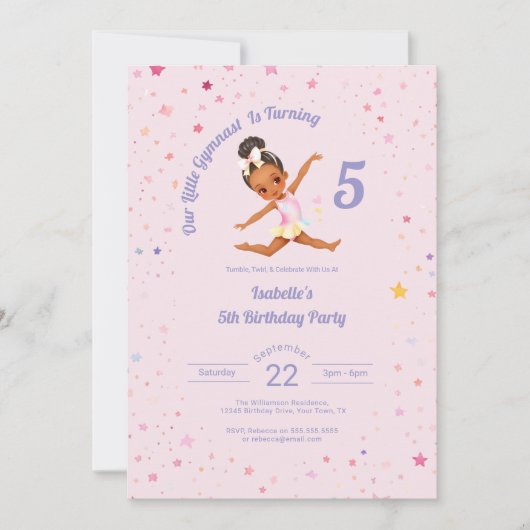 Onze kleine gymnast wordt 5 roze verjaardag kaart (Voorkant)