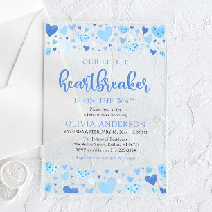 Onze Kleine Hartendief Blauw Valentijns Baby Showe Acryl Uitnodigingen