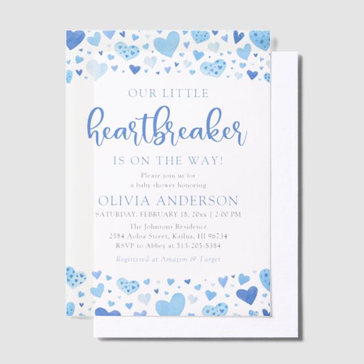 Onze kleine Heartbreaker Blue Valentijn Baby showe Vellum Uitnodigingen (Offset)